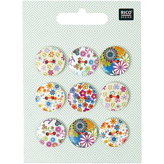 Holz-Knopfmix Floral 9 Stück