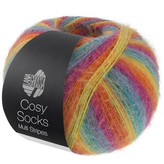 MEILENWEIT 100g Cosy Socks Multi Stripes 151-Petrol/Rauchblau/Fuchsia/Orange/Gelb