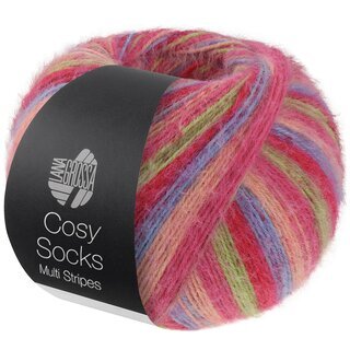MEILENWEIT 100g Cosy Socks Multi Stripes 152-Tulpenrot/Veilchenblau/Lachsrosa/Pink/Hellgr�n