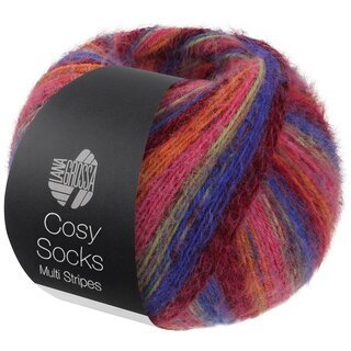 MEILENWEIT 100g Cosy Socks Multi Stripes 156-Blauviolett/Weinrot/K�rbis/Pink/Graugr�n